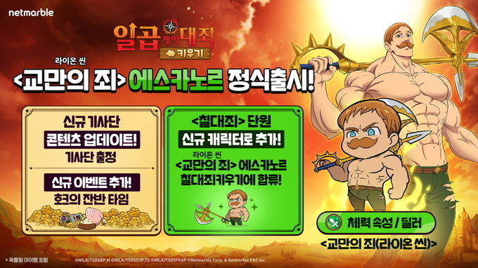 넷마블 일곱 개의 대죄 키우기, 신규 영웅 '교만의 죄 에스카노르' 등 업데이트 실시.