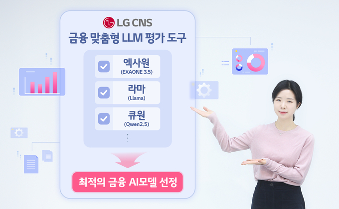 LG CNS 직원이 '금융 맞춤형 LLM 평가도구'를 소개하고 있는 모습.
