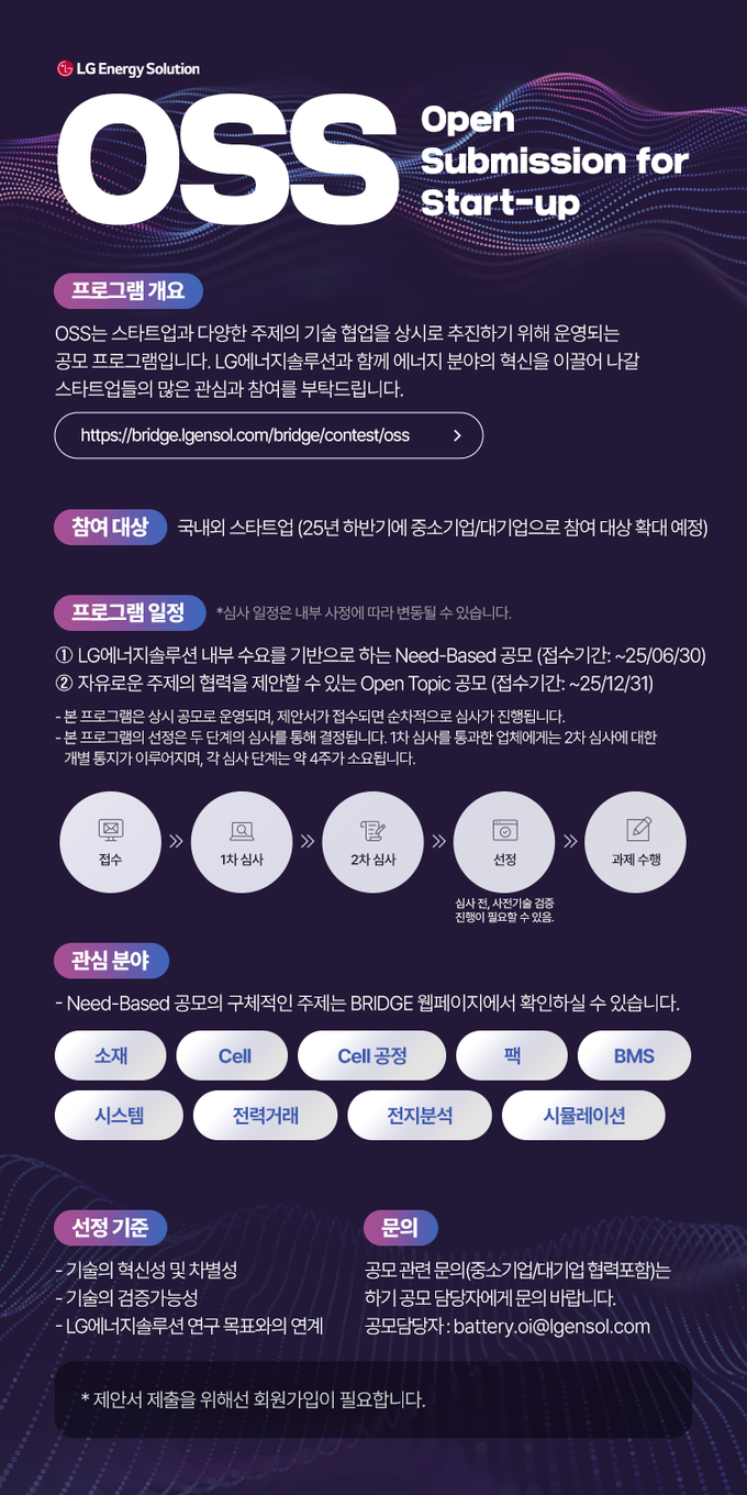 LG에너지솔루션 'OSS(Open Submission for Start-up)' 공모포스터.